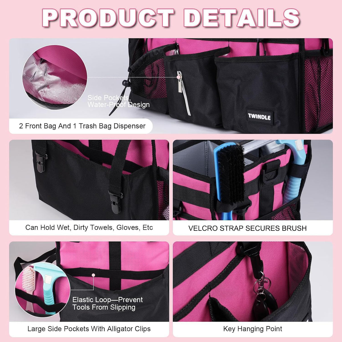 Large Cleaning Caddy Bag With Detachable Divider,Caddy Organizer With Handle,Cleaning Supply Storage With Adjustable Shoulder Strap & Waist Belt For Cleaners,Cleaning Housekeepers