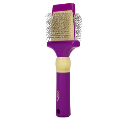 Double Sided Dog Slicker Brush, Longer Pins, Flexible Head, Fine/Coarse Sides, Removes Unwanted Tangles, Medium, Pink