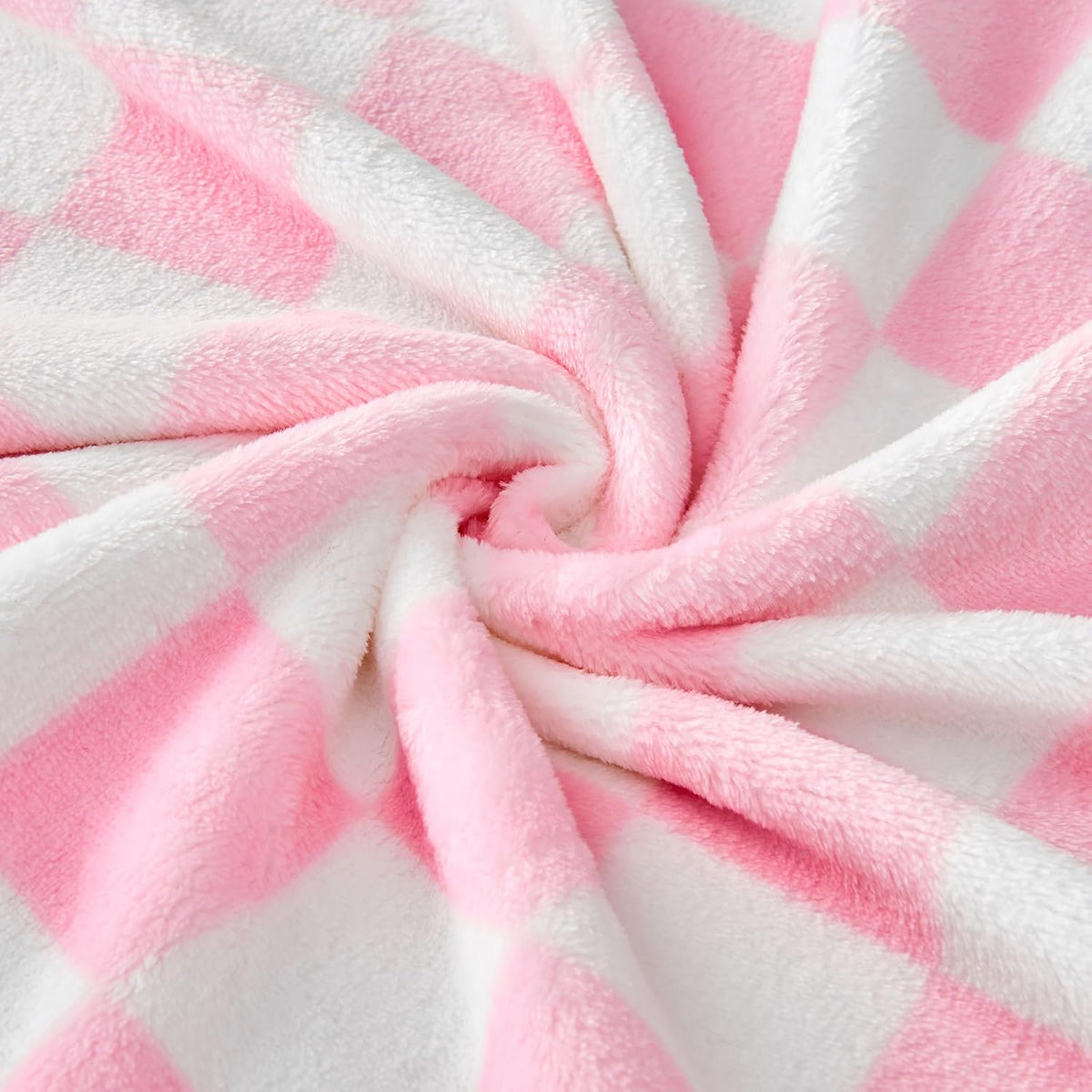 Pink Checkered Fleece Throw Blanket for Couch Warm Home Decor