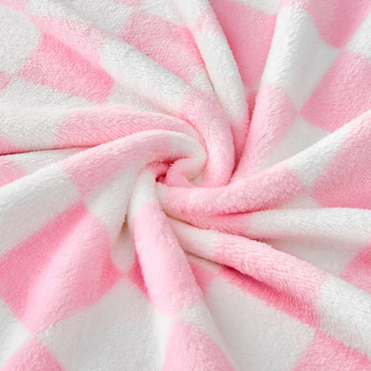 Pink Checkered Fleece Throw Blanket for Couch Warm Home Decor