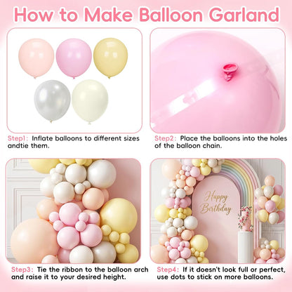Pink Pastel Balloon Arch Kit, 140Pcs Pink Yellow Ivory Balloons for Baby Shower Gender Reveal Birthday Wedding Bridal Shower Party Decorations
