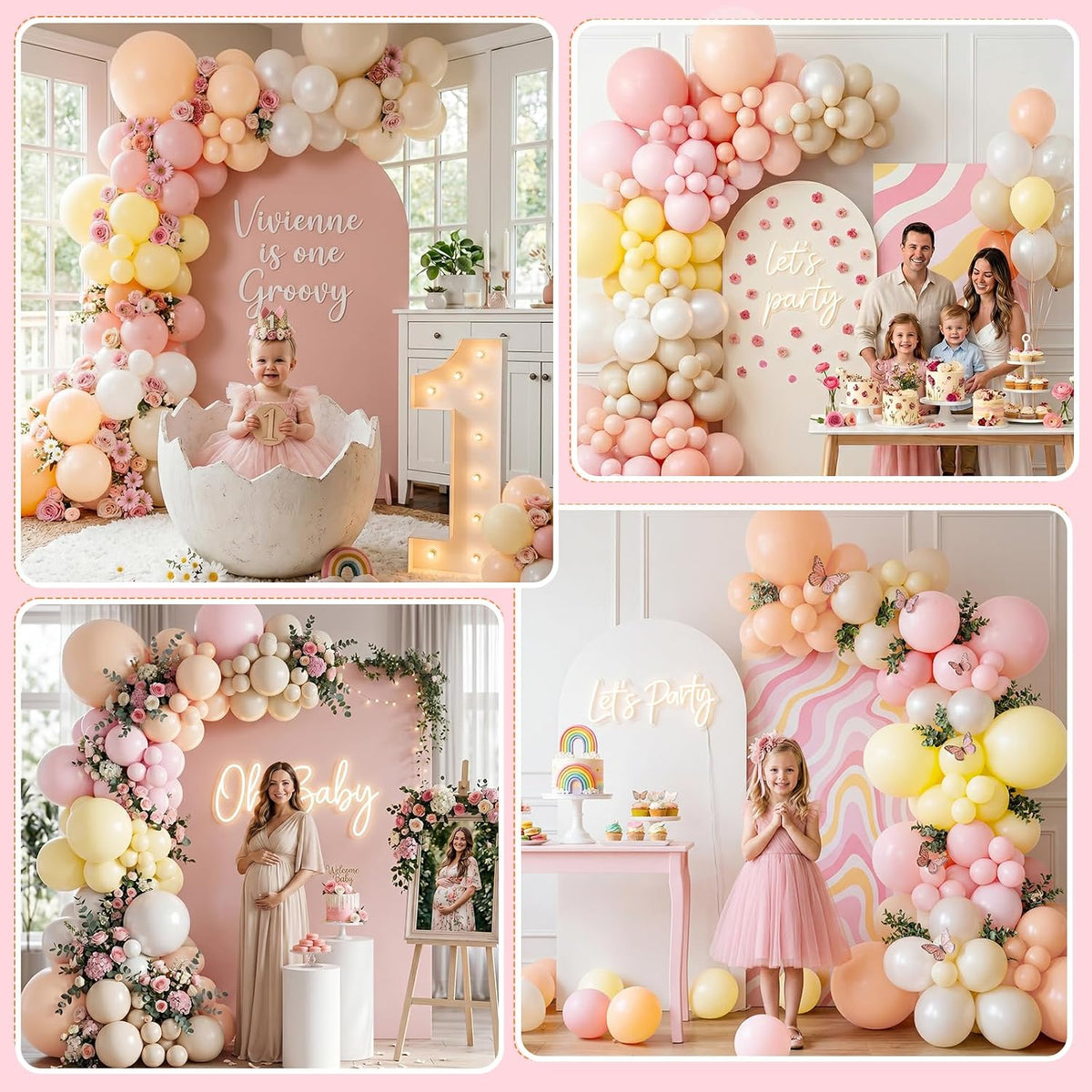 Pink Pastel Balloon Arch Kit, 140Pcs Pink Yellow Ivory Balloons for Baby Shower Gender Reveal Birthday Wedding Bridal Shower Party Decorations