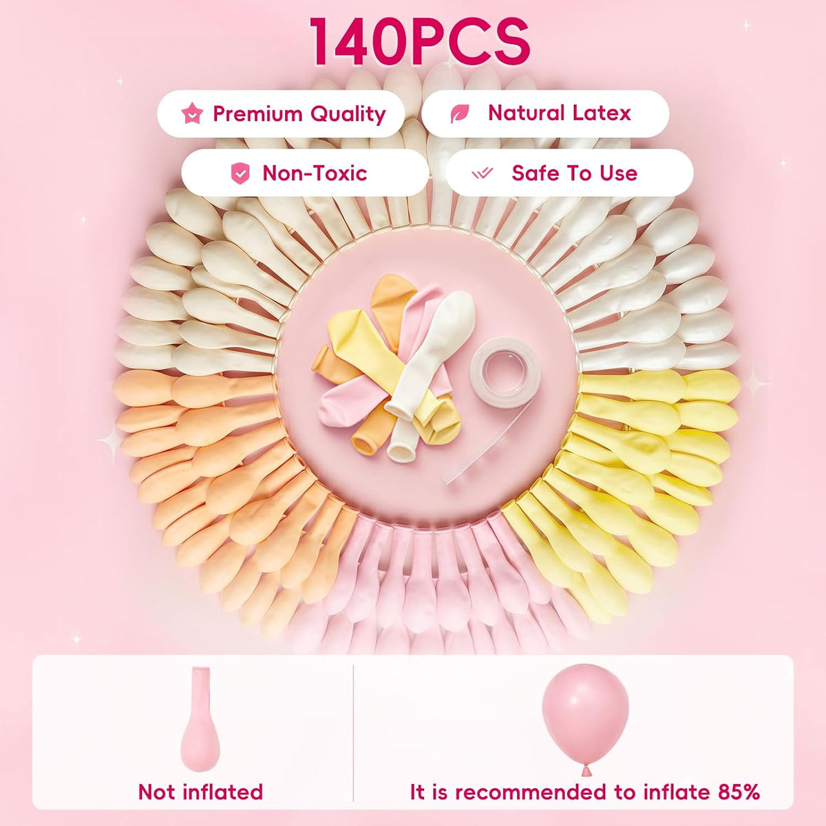 Pink Pastel Balloon Arch Kit, 140Pcs Pink Yellow Ivory Balloons for Baby Shower Gender Reveal Birthday Wedding Bridal Shower Party Decorations