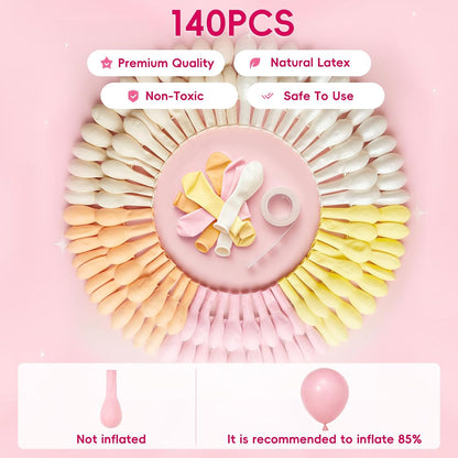 Pink Pastel Balloon Arch Kit, 140Pcs Pink Yellow Ivory Balloons for Baby Shower Gender Reveal Birthday Wedding Bridal Shower Party Decorations