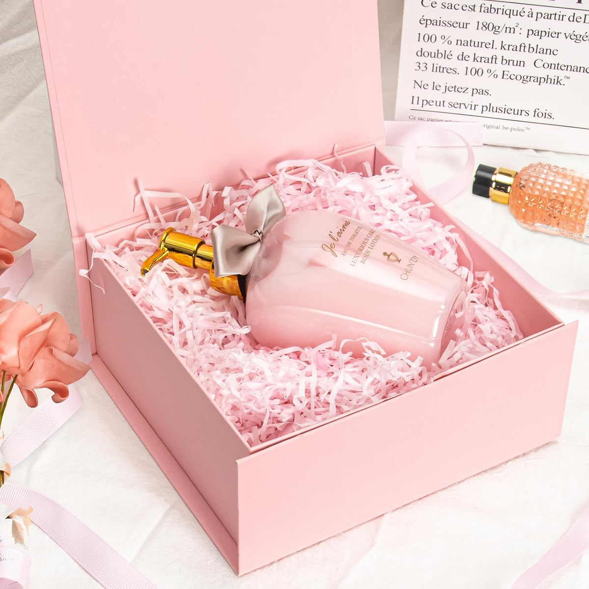 Pink Gift Boxes with Lids Pack of 1, 6x6x3 Inches Small Gift Box with Ribbon, Collapsible Gift Boxes with Magnetic Closure for Presents, Bridesmaid Proposal Box for Family Mom Girlfriend