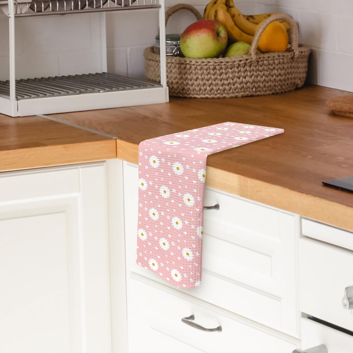 Pink Daisy Kitchen Towels Dish Towel 16x24 Inches, Floral Kitchen Towels, Boho Daisy Flower Spring Floral Decorative Absorbent Dishcloths Tea Towels for Kitchen Bathroom Decor