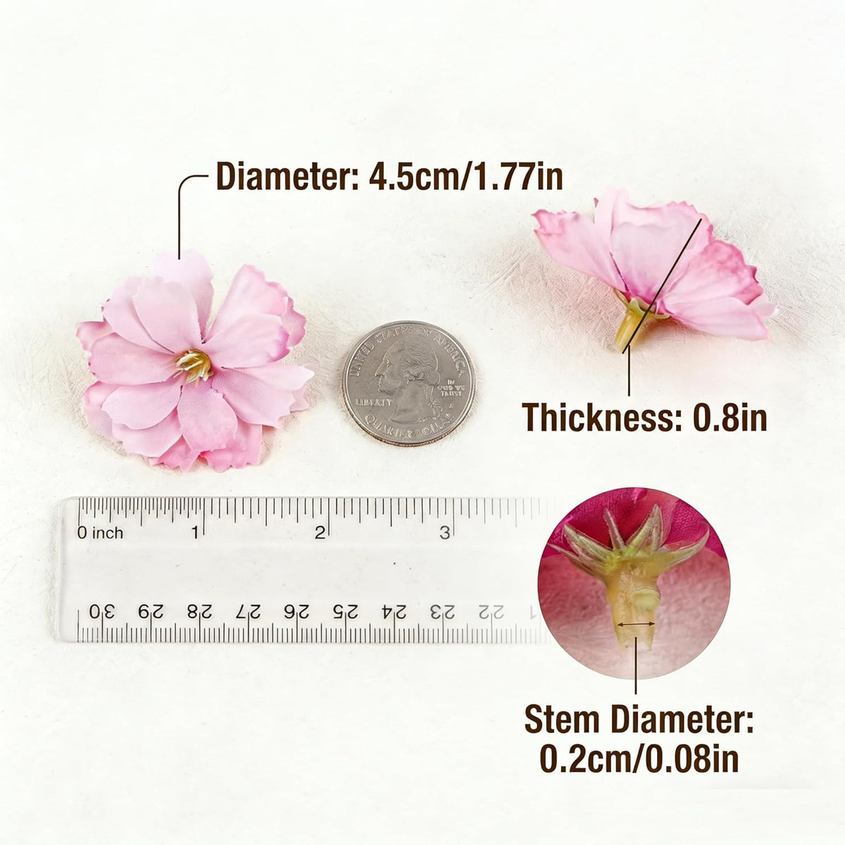 20Pcs Artificial Silk Cherry Blossom Flower Heads Fake Plum Blossom Flower Petals Fake Peony Daisy Decor for Bridal Hair Clips Headbands Dress DIY Accessories Wedding Party Decoration (Pink)