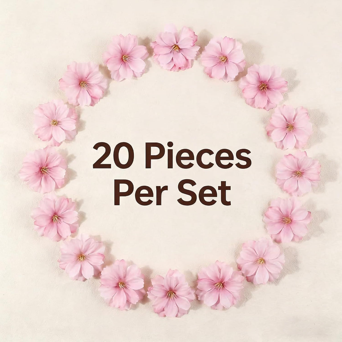 20Pcs Artificial Silk Cherry Blossom Flower Heads Fake Plum Blossom Flower Petals Fake Peony Daisy Decor for Bridal Hair Clips Headbands Dress DIY Accessories Wedding Party Decoration (Pink)