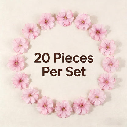 20Pcs Artificial Silk Cherry Blossom Flower Heads Fake Plum Blossom Flower Petals Fake Peony Daisy Decor for Bridal Hair Clips Headbands Dress DIY Accessories Wedding Party Decoration (Pink)