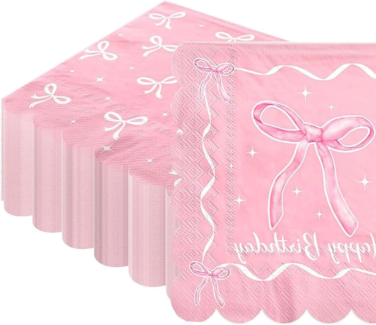 60Pcs Pink Bow Napkins-Coquette Birthday Decorations Bow Birthday Party Pink Bow Theme Table Decoration for Girls Bachelorette Bridal, Baby Shower Party Supplies
