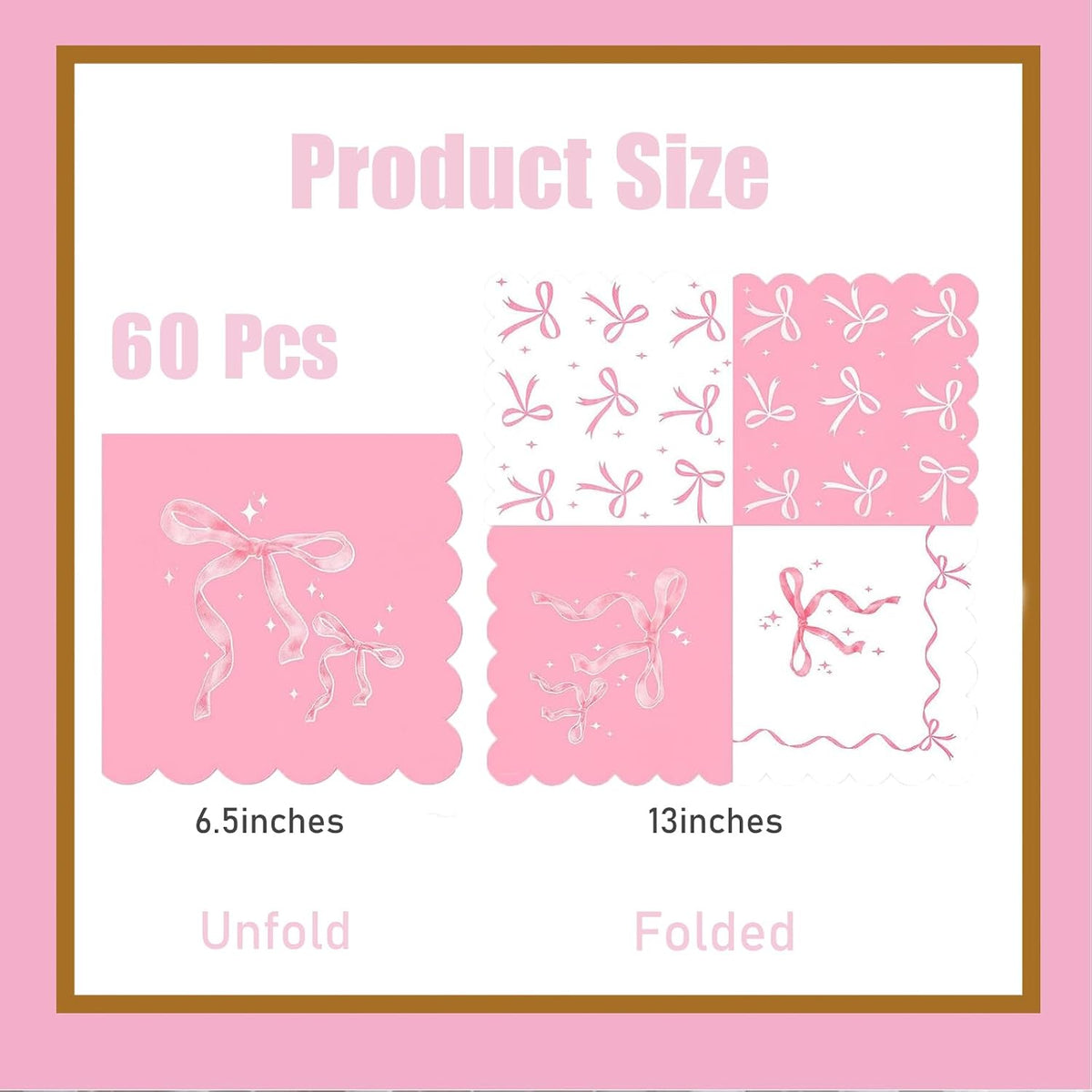 60Pcs Pink Bow Napkins-Coquette Birthday Decorations Bow Birthday Party Pink Bow Theme Table Decoration for Girls Bachelorette Bridal, Baby Shower Party Supplies