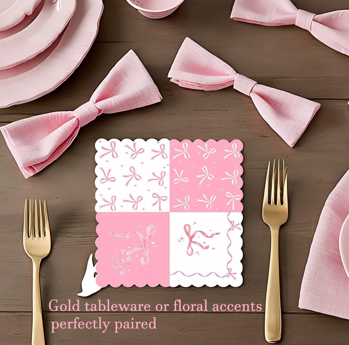 60Pcs Pink Bow Napkins-Coquette Birthday Decorations Bow Birthday Party Pink Bow Theme Table Decoration for Girls Bachelorette Bridal, Baby Shower Party Supplies