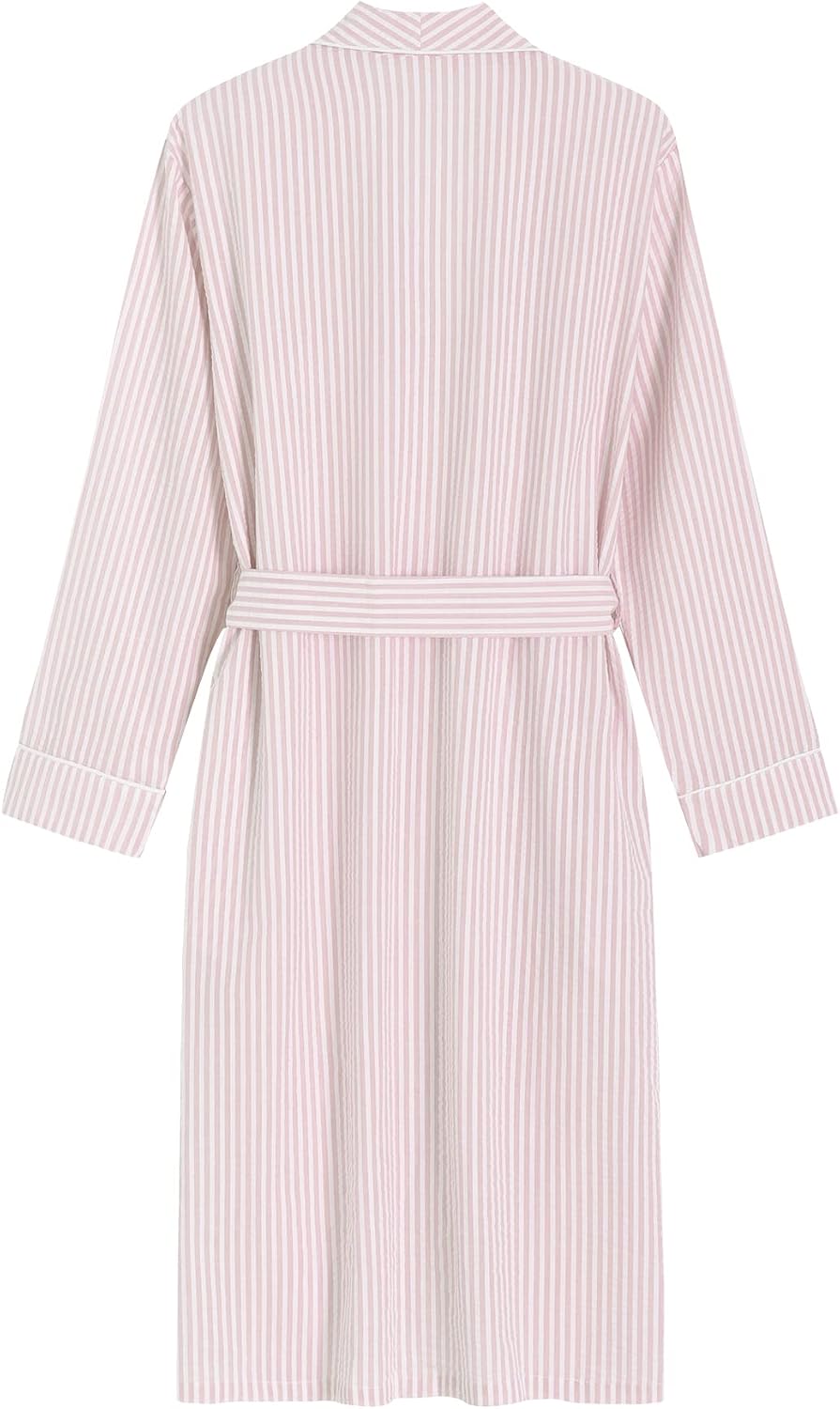Women's Seersucker Robe Cotton Bathrobe with Pockets