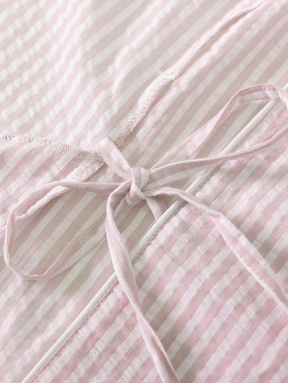 Women's Seersucker Robe Cotton Bathrobe with Pockets