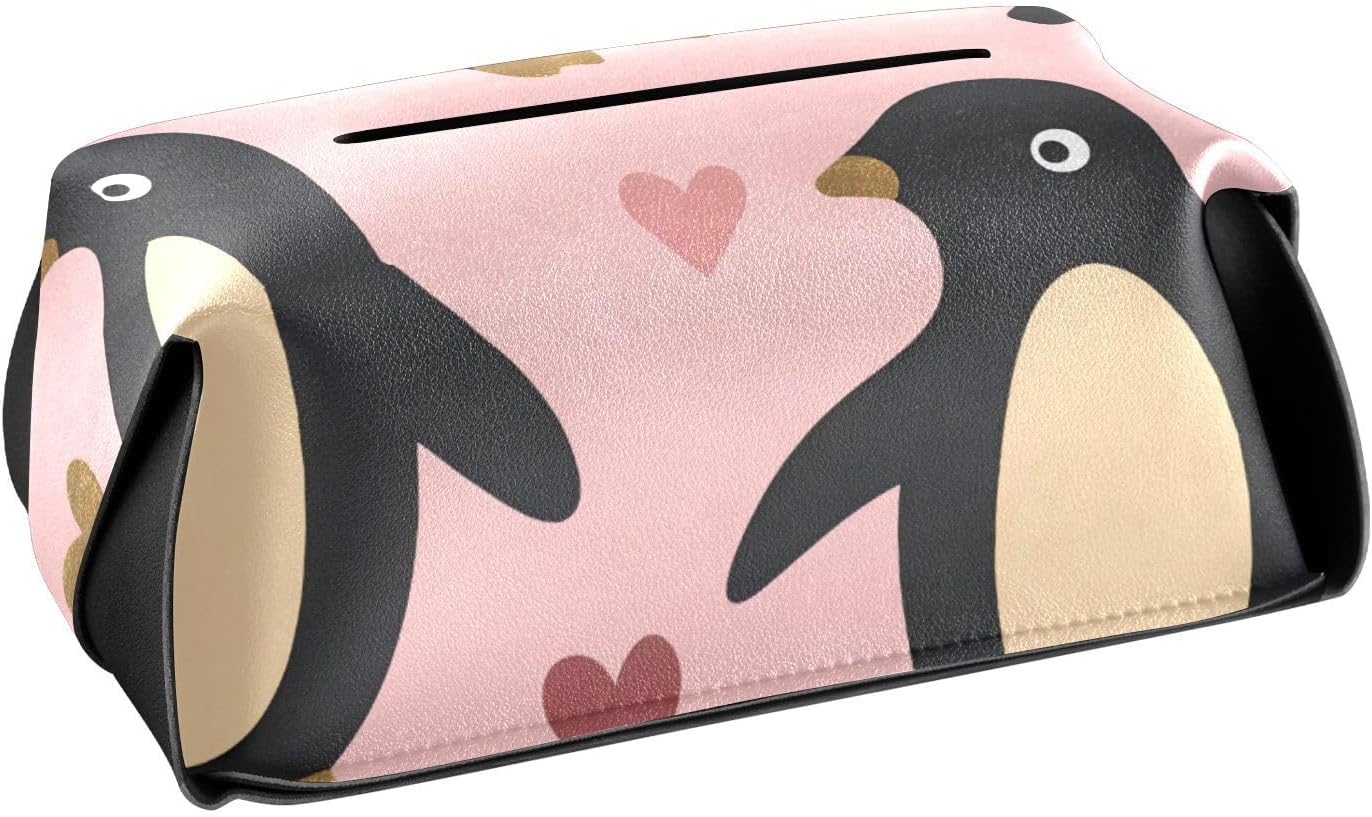Leather tissue holder Hanging napkin holder for car with Adjustable straps & zipper Reusable auto accessories Penguin Peach Valentine's Day Gold