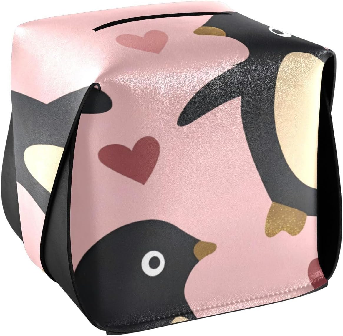 Leather tissue holder Hanging napkin holder for car with Adjustable straps & zipper Reusable auto accessories Penguin Peach Valentine's Day Gold