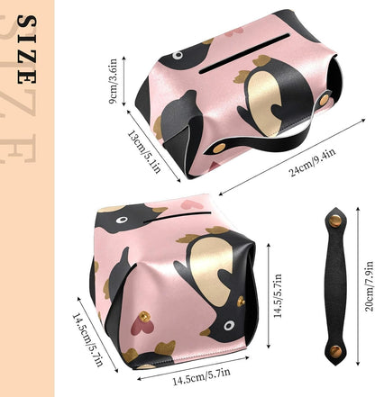 Leather tissue holder Hanging napkin holder for car with Adjustable straps & zipper Reusable auto accessories Penguin Peach Valentine's Day Gold