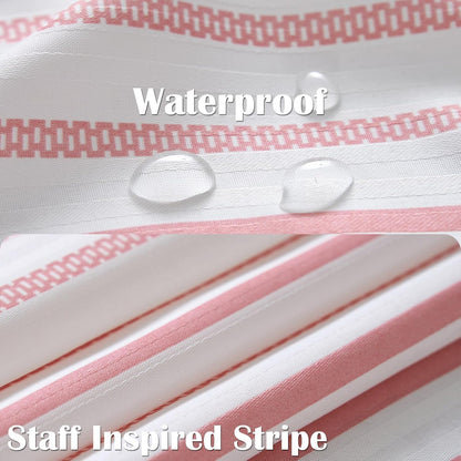 Pink and White Shower Curtain for Bathroom Modern Farmhouse Striped Waterproof Fabric Shower Curtain Set with 12 Hooks Machine Washable 70x72 Inches
