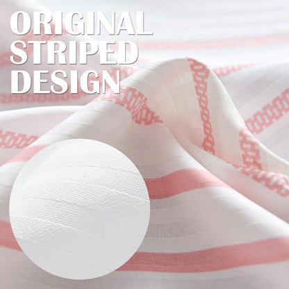 Pink and White Shower Curtain for Bathroom Modern Farmhouse Striped Waterproof Fabric Shower Curtain Set with 12 Hooks Machine Washable 70x72 Inches