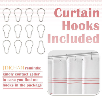 Pink and White Shower Curtain for Bathroom Modern Farmhouse Striped Waterproof Fabric Shower Curtain Set with 12 Hooks Machine Washable 70x72 Inches