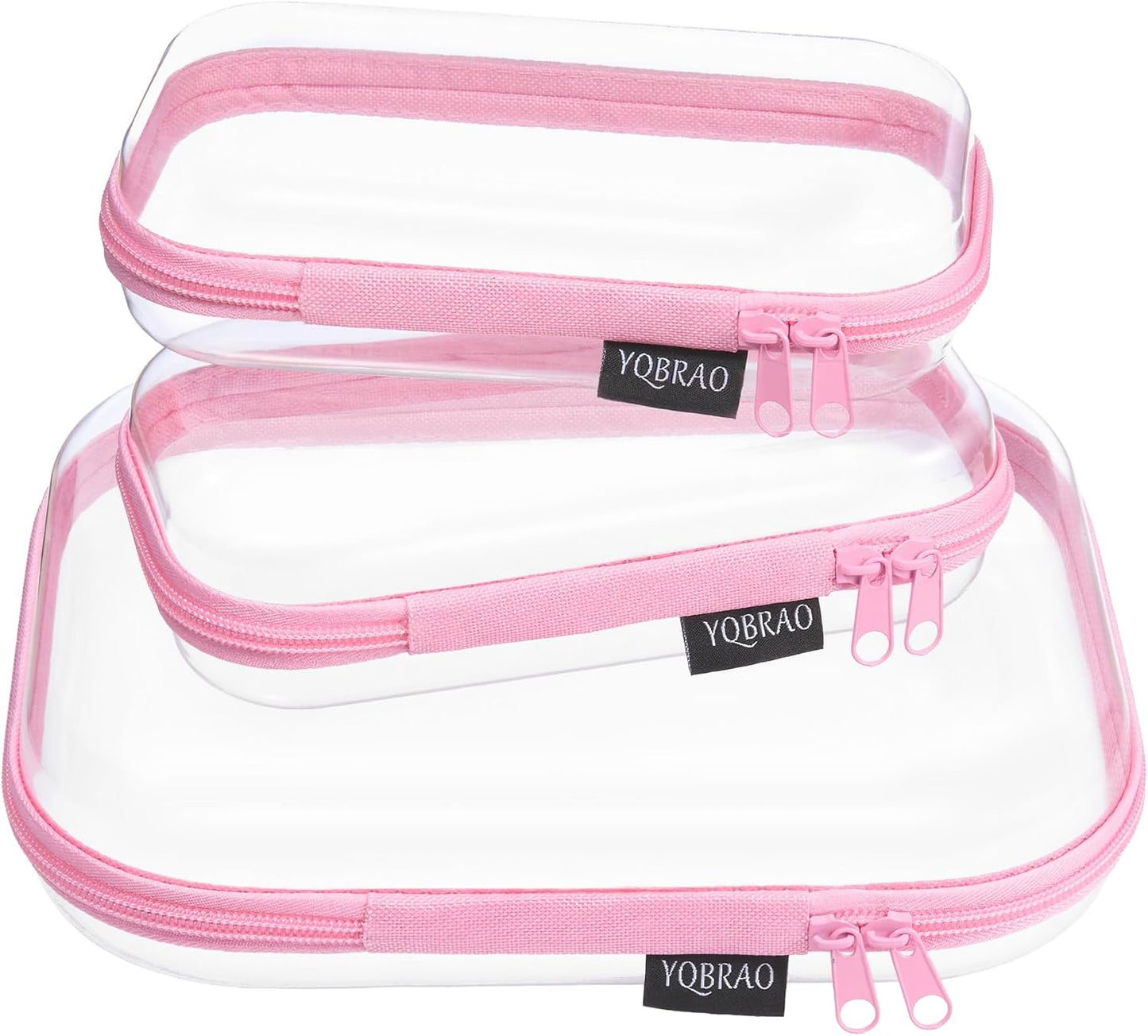 Clear Hard Shell Zipper Organizer Cases, 4-Pack, Pink