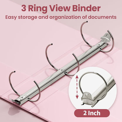 3 Ring Binder 2 Inch 2 Pack, Clear View Binder Three Ring PVC-Free (Fit 8.5x11 Inches) for School or Office Supplies, Pink