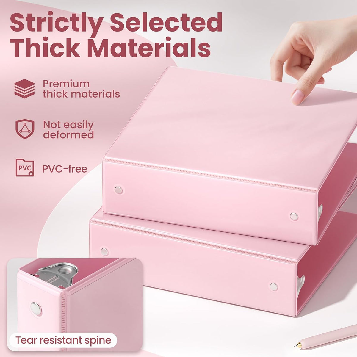3 Ring Binder 2 Inch 2 Pack, Clear View Binder Three Ring PVC-Free (Fit 8.5x11 Inches) for School or Office Supplies, Pink