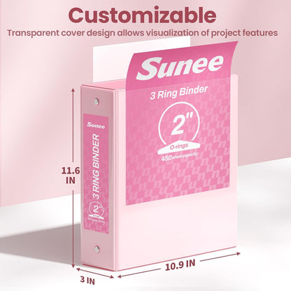 3 Ring Binder 2 Inch 2 Pack, Clear View Binder Three Ring PVC-Free (Fit 8.5x11 Inches) for School or Office Supplies, Pink