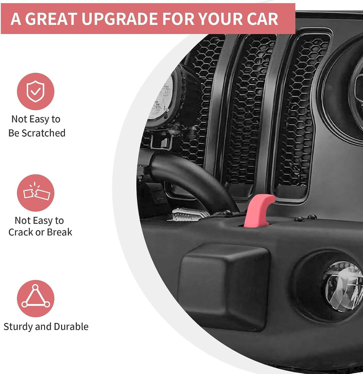 Bumper Tow Hook Covers 2Pcs Compatible with 2007-2018 Jeep Wrangler JK JKU/for 2018-2026 JL JLU & Jeep Gladiator JT Exterior Accessories(Pink)