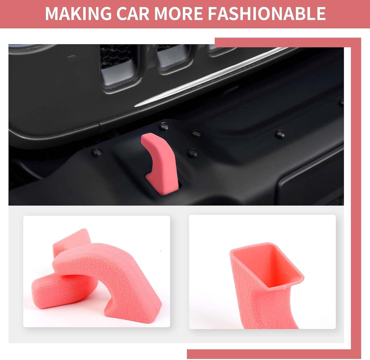 Bumper Tow Hook Covers 2Pcs Compatible with 2007-2018 Jeep Wrangler JK JKU/for 2018-2026 JL JLU & Jeep Gladiator JT Exterior Accessories(Pink)