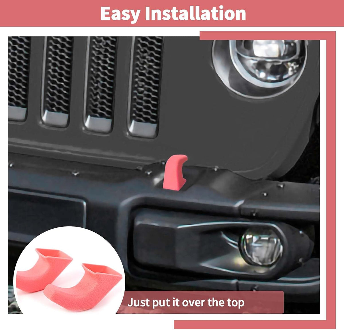 Bumper Tow Hook Covers 2Pcs Compatible with 2007-2018 Jeep Wrangler JK JKU/for 2018-2026 JL JLU & Jeep Gladiator JT Exterior Accessories(Pink)