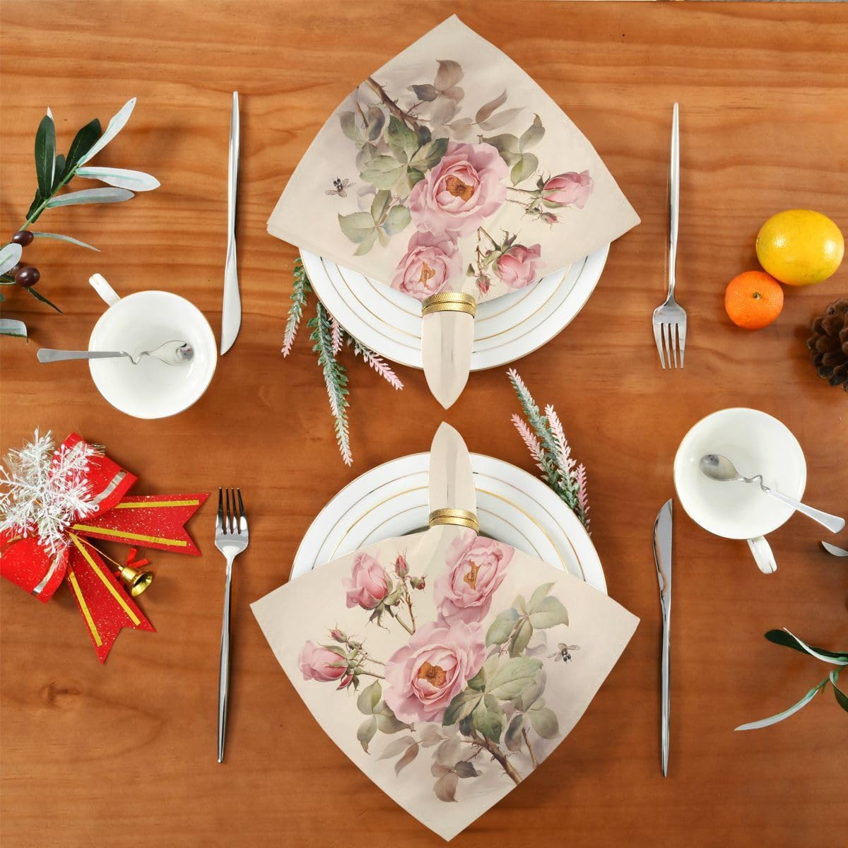 ALAZA Pink Rose Flowers Cloth Napkins Dinner Napkins 1 Piece,Reusable Table Napkins Washable Polyester Fabric for Cocktail Party Holiday Wedding Home Decorative25