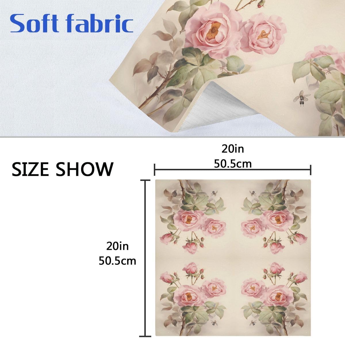 ALAZA Pink Rose Flowers Cloth Napkins Dinner Napkins 1 Piece,Reusable Table Napkins Washable Polyester Fabric for Cocktail Party Holiday Wedding Home Decorative25