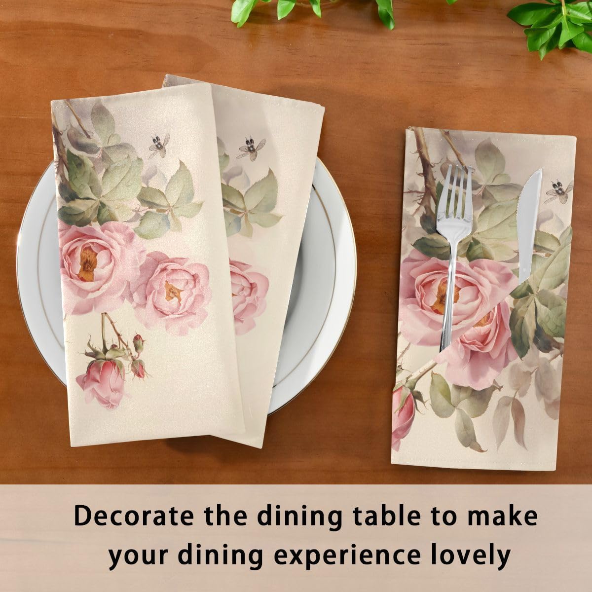 ALAZA Pink Rose Flowers Cloth Napkins Dinner Napkins 1 Piece,Reusable Table Napkins Washable Polyester Fabric for Cocktail Party Holiday Wedding Home Decorative25