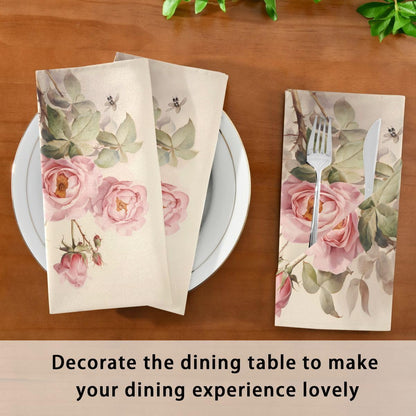 ALAZA Pink Rose Flowers Cloth Napkins Dinner Napkins 1 Piece,Reusable Table Napkins Washable Polyester Fabric for Cocktail Party Holiday Wedding Home Decorative25