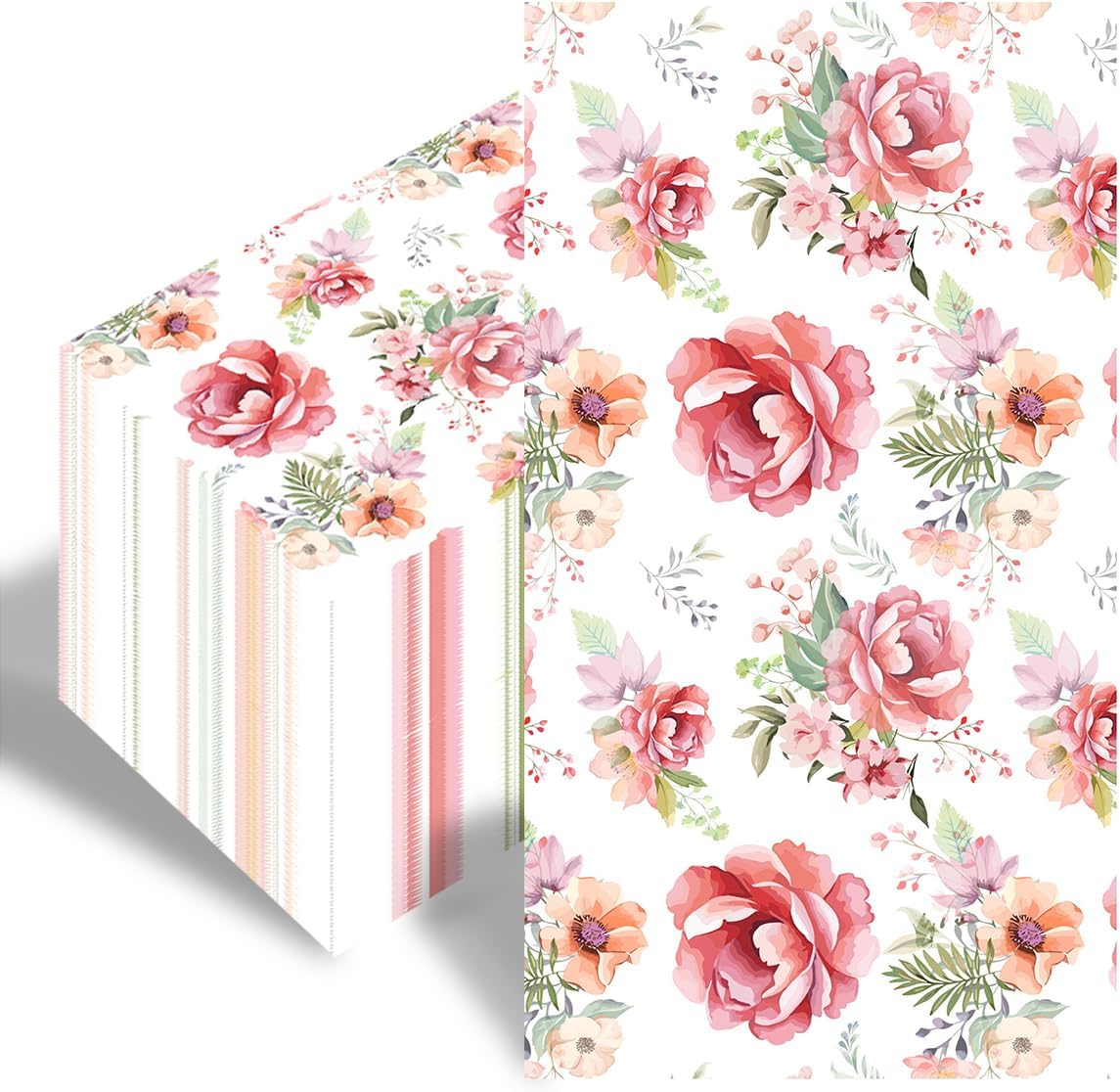 100Pcs Floral Paper Napkins Watercolor Spring Wild Flower Napkin Disposable Guest Bathroom Hand Towels Pink Floral Napkins for Wedding Bridal Baby Shower Tea Party Birthday