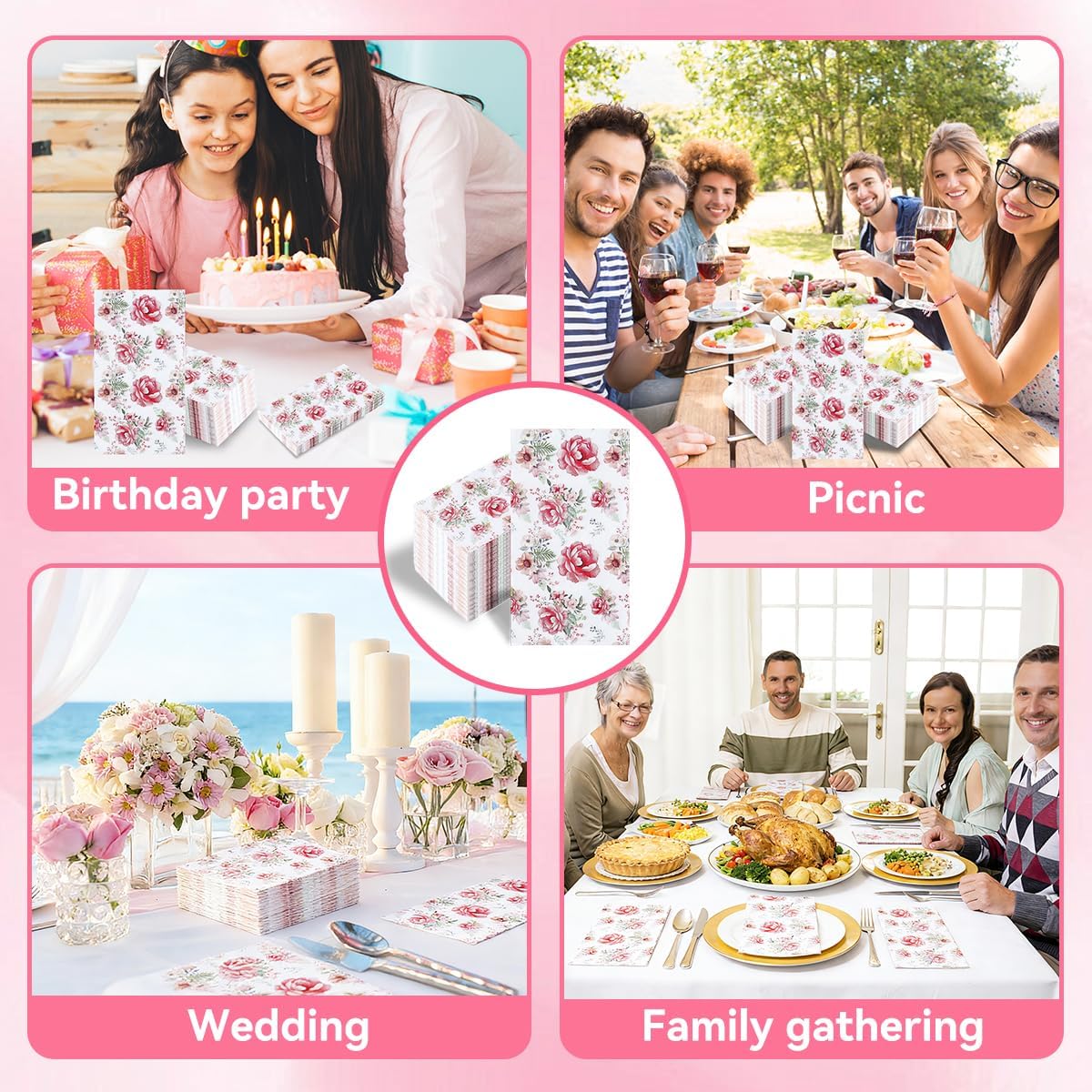 100Pcs Floral Paper Napkins Watercolor Spring Wild Flower Napkin Disposable Guest Bathroom Hand Towels Pink Floral Napkins for Wedding Bridal Baby Shower Tea Party Birthday