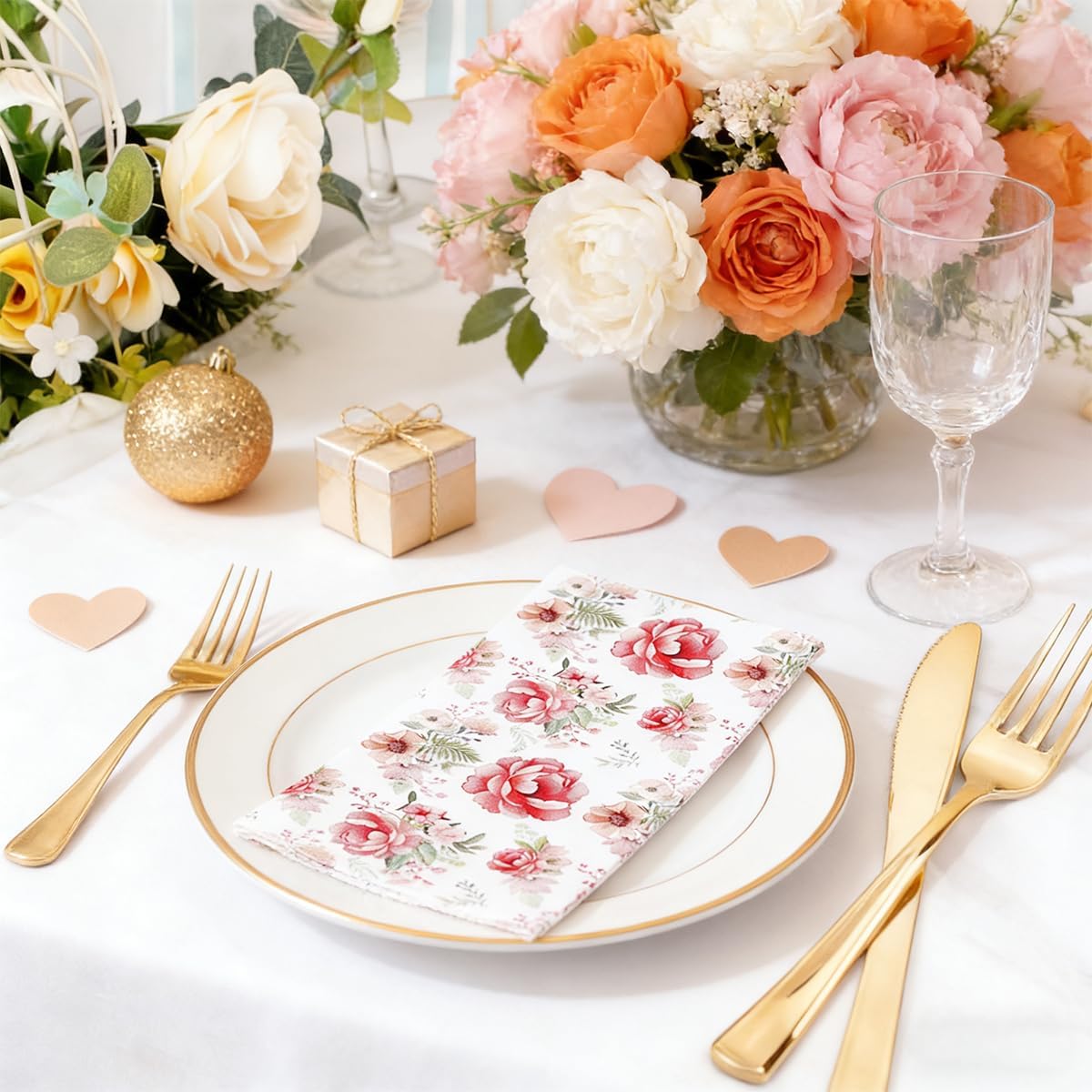 100Pcs Floral Paper Napkins Watercolor Spring Wild Flower Napkin Disposable Guest Bathroom Hand Towels Pink Floral Napkins for Wedding Bridal Baby Shower Tea Party Birthday