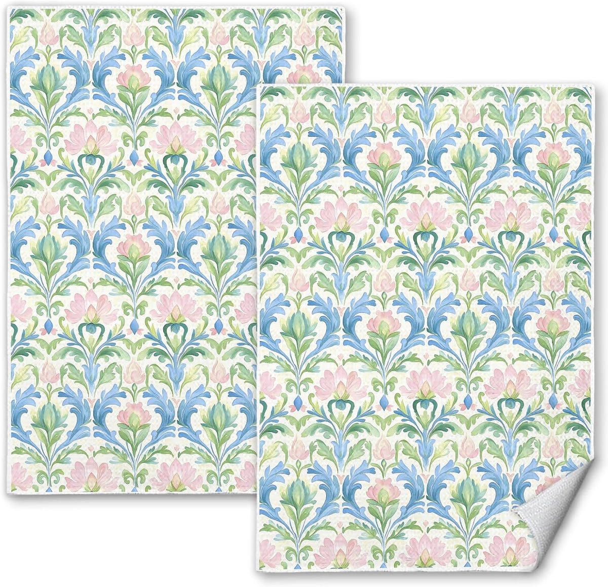 Pink and Green Blue Grandmillennial Floral Kitchen Towels, Pastel Grand Millenial Flower Decorative Dish Tea Hand Towels for Kitchen Bathroom, 16x24 Inches Set of 2