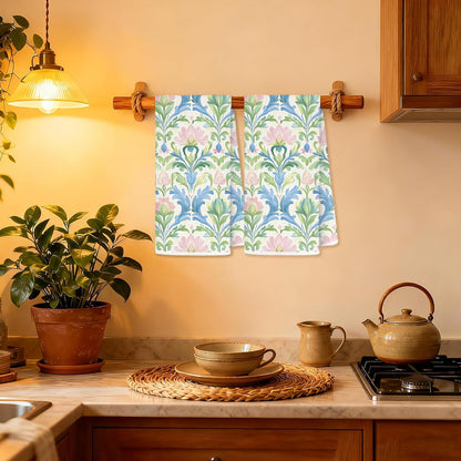 Pink and Green Blue Grandmillennial Floral Kitchen Towels, Pastel Grand Millenial Flower Decorative Dish Tea Hand Towels for Kitchen Bathroom, 16x24 Inches Set of 2