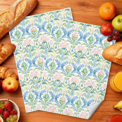Pink and Green Blue Grandmillennial Floral Kitchen Towels, Pastel Grand Millenial Flower Decorative Dish Tea Hand Towels for Kitchen Bathroom, 16x24 Inches Set of 2