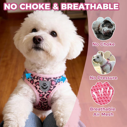 Dog Harness and Leash Set,Step in No Pull Soft Pet Harness, Reflective Adjustable Puppy Vest for Small Medium Dogs Cats,No Choke Harness Vest with Poop Bag Holder for Walking,Running,Leopard M