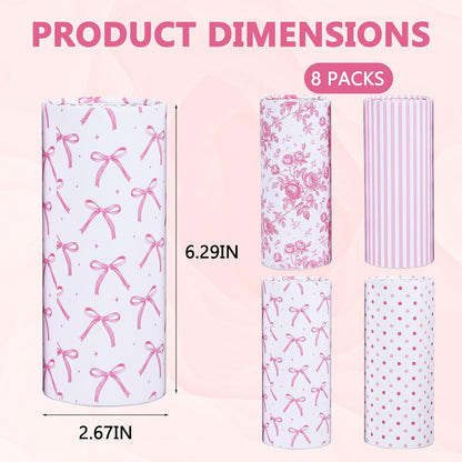 400 Sheets Car Tissues with 8 Pack Floral Bow Design Cylinder Holder Round Portable Travel Tubes Box Container Tissue for Car Cup Holders Home Bathroom Office