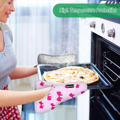 Bow Star Light Pink Pot Holders for Kitchen 2 Pcs Heat Resistant Hot Pads Potholders with Pockets Oven Mitts Trivets Pot Holder for Kitchen Accessories Hot Dishes Pans Cooking Baking