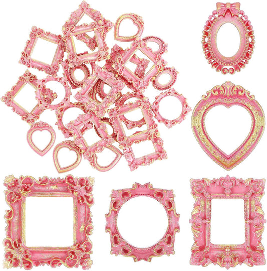 25 Pcs Pink Gold Mini Vintage Picture Frames Bulk