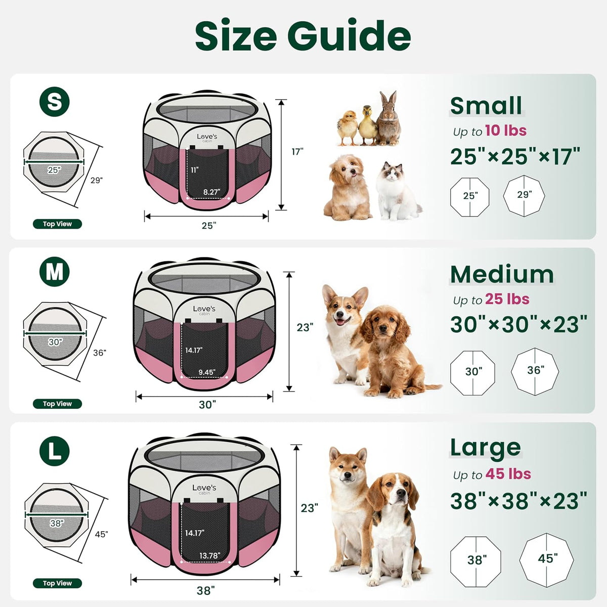 Pet Puppy Dog Playpen, Small Dog Tent Crates Cage Indoor/Outdoor, Portable Playpen for Cat, Foldable Pop Up Dog Kennel Playpen with Carring Case, Removable Zipper Top, Light Pink