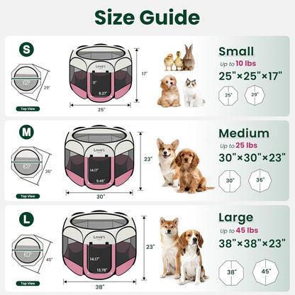 Pet Puppy Dog Playpen, Small Dog Tent Crates Cage Indoor/Outdoor, Portable Playpen for Cat, Foldable Pop Up Dog Kennel Playpen with Carring Case, Removable Zipper Top, Light Pink