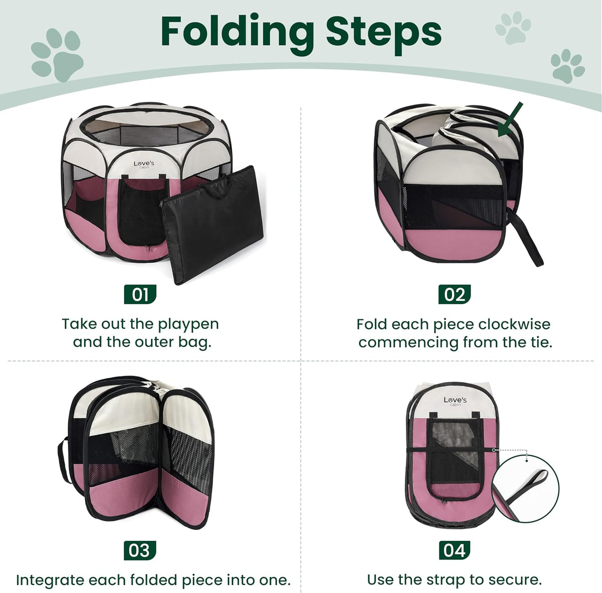 Pet Puppy Dog Playpen, Small Dog Tent Crates Cage Indoor/Outdoor, Portable Playpen for Cat, Foldable Pop Up Dog Kennel Playpen with Carring Case, Removable Zipper Top, Light Pink