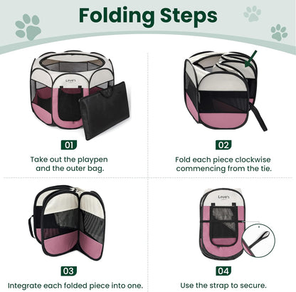Pet Puppy Dog Playpen, Small Dog Tent Crates Cage Indoor/Outdoor, Portable Playpen for Cat, Foldable Pop Up Dog Kennel Playpen with Carring Case, Removable Zipper Top, Light Pink