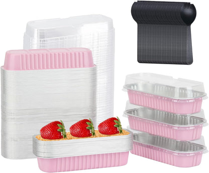 Mini Loaf Pans with Lids 100 Pack, 6.8oz Rectangle Cake Tins